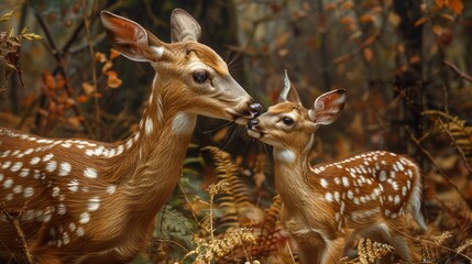 Canvas Print - Fawn and Doe in the Autumn Woods