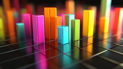 Leinwandbilder - A close-up of a 3D bar graph displaying financial data with vibrant, colorful bars rising above a grid, showcasing the dynamic nature of investment trends.