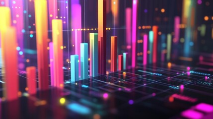 Aufkleber - A close-up of a 3D bar graph on a computer screen, with colorful bars rising from a grid and data points clearly marked, illustrating complex data visualization