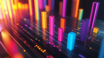 Aufkleber - A close-up of a 3D bar graph on a computer screen, with colorful bars rising from a grid and data points clearly marked, illustrating complex data visualization