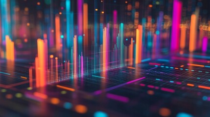 Aufkleber - A close-up of a 3D bar graph on a computer screen, with colorful bars rising from a grid and data points clearly marked, illustrating complex data visualization