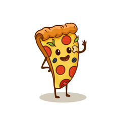 Wall Mural - cartoon pizza slice with arms and legs isolated on white background. Pizza character. Flat style. Vector illustration
