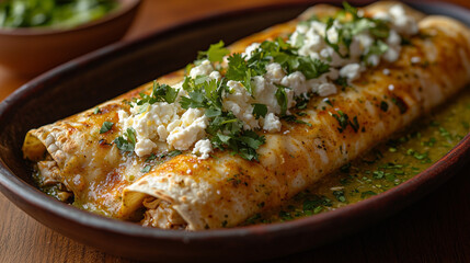 Wall Mural - vibrant enchiladas verdes with savory chicken filling, melted cheese, and a zesty green sauce