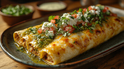 Wall Mural - authentic mexican enchiladas verdes served with tender chicken, cheese, and a fresh salsa verde