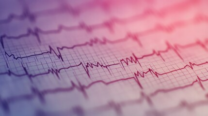 Fototapete - A close-up of a paper ECG strip with clear heartbeat patterns and medical annotations, used for diagnosing and monitoring heart conditions in a clinical setting.
