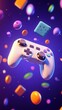 © kittipoj - Playful White Game Controller Floating in Cartoonish Surroundings on Vibrant Purple Background