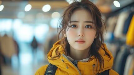 Poster - Portrait of a Young Woman in a Yellow Jacket