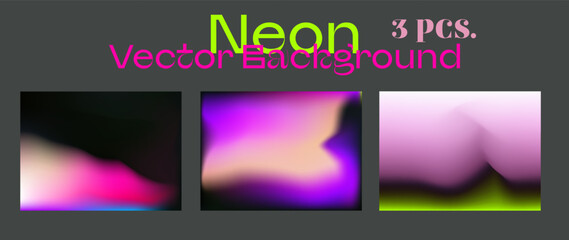 Sticker - Set of blurred vector backgrounds in neon vibrant colors.