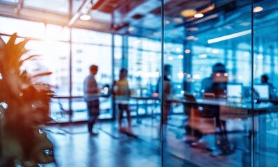 Business office with blurred people casual wear, with blurred bokeh background