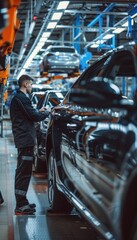 Wall Mural - Engineer Overseeing Assembly Line Inspection in Modern Automotive Manufacturing Plant