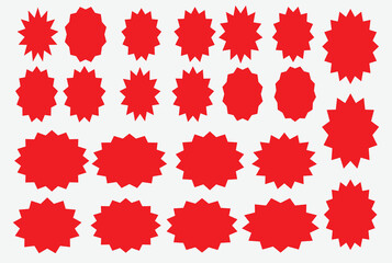 Set of red starburst, sunburst badges Star burst price icon. Promo stickers with star edges
stamps isolated on white background, Round, cloud retail tag. Color illustration, Simple empty pricetag.