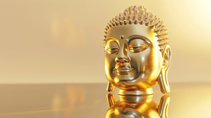 Wall Mural - Golden Buddha figure with a reflective surface, showcasing its shiny texture and graceful form. 