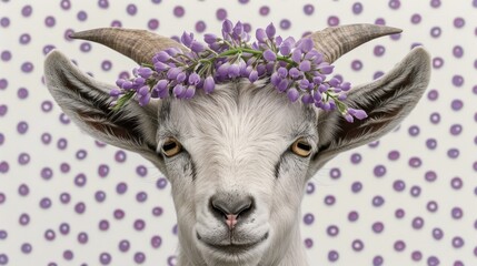 Canvas Print - Cute Baby goat with flower on head