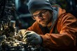 © Najikung - A focused mechanic working on machinery with precision tools, showcasing dedication and expertise in a dimly lit workshop.