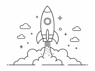 continuous single line drawing of rocket spaceship takeoff, rocket launch line art vector illustrati