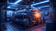 © mehaniq41 - Marine engine diesel generator in engine room interior. Neural network ai generated art