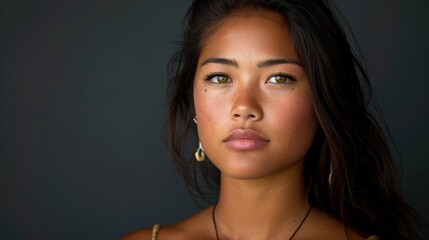 Head and shoulders portrait of beautiful young Pacific islander woman