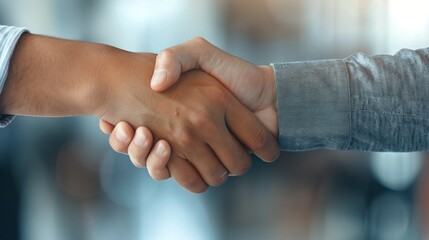 Wall Mural - Two Individuals Shaking Hands in a Bright Indoor Setting