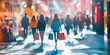 © FU - 'Blurred Background of People Walking in a Shopping Center, Capturing the Busy Atmosphere and Dynamic Movement of Shoppers in a Modern Retail Space'