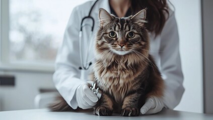 A skilled veterinarian offers compassionate care for a cat in a busy clinic, prioritizing its health, comfort, and wellbeing through expert examination and effective treatment plans