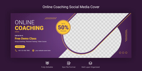 Wall Mural - online coaching business marketing social media facebook cover banner post template
