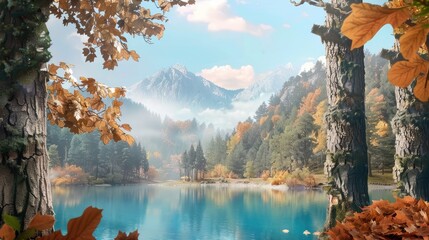 Wall Mural - a lake with trees and mountains 