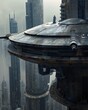 © Cary - spaceship flying city skyline background universe structure large residence panoramic fusion standing ship deck fine textures tower military outpost buildings covered entertainment