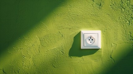 Electric Outlet: White Appliance on Green Wall for Industry Energy Insert