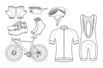 Wall Mural - Technical Drawing of Complete Cycling Equipment Vector