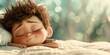 © Cary - young boy sleeping bed pillow studio rosy cheeks freckles focus close dreaming eyes hair smiling expression gel spiked hopeful bright nest cute