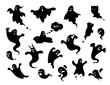 © Larisa - Halloween. Ghosts icon set. Collection of various scary and funny ghosts and animal ghosts. Magic symbols for parties, celebrations, templates and decorations. Isolated silhouette. Vector