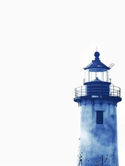 A lighthouse with a striking blue and white design, casting a guiding light across the ocean, essential for safe coastal navigation and maritime travel