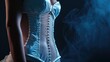 © Olha Koval - Female torso in a sexy white corset and smoke on a dark background, smoke. AI generated.