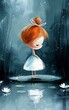 © Cary - girl standing deep cute cartoon frozen tear ballet dancer bun dream timid vulnerable expression ponds adorable design bright isolate princess