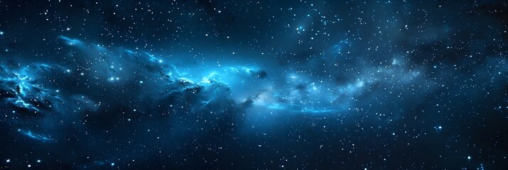 Wall Mural - a dark background with stars and galaxies, representing the vastness of space. the blue glow is used