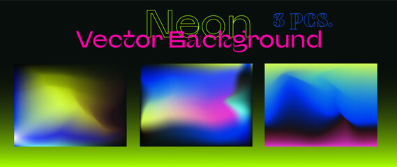 Sticker - Set of blurred vector backgrounds in neon vibrant colors.