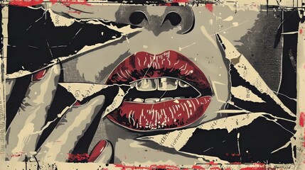 Vintage collage trend with halftone lips, eyes, hands, and ears. Retro newspaper and torn paper elements for banners, posters, and social media. Vector design. 