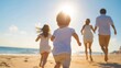 © BoOm - A joyful family enjoying a sunny day at the beach, creating lasting memories while running along the shoreline.