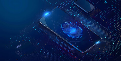 vector abstract security system concept with a fingerprint on technology background design