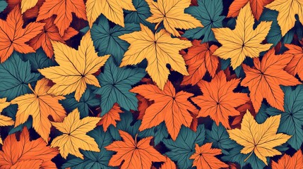 Wall Mural - Autumn Leaves the Background with Warm and Vibrant Colors. AI generated image wallpaper