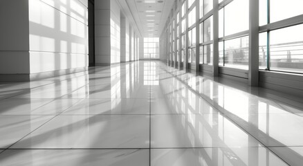 Canvas Print - Modern Interior Hallway With Natural Light Streaming Through Windows at Midday