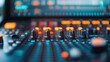 © Maximages  - A detailed close-up of an audio mixing console with glowing lights, showcasing the intricate controls and the technical prowess needed to master sound engineering in a studio or live setting.