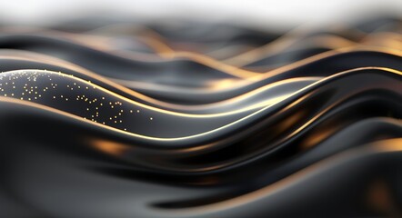 Wall Mural - Flowing Black Waves With Golden Accents Under Soft Light