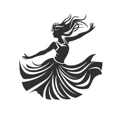 Elegant Dancing Woman Silhouette Vector Art Graceful Dancer Illustration Flowing Dress Movement