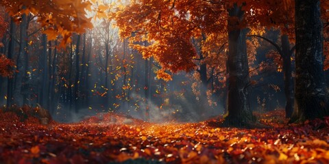 Wall Mural - Autumn forest with vibrant foliage