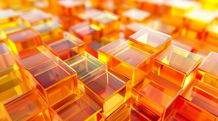 Sticker - Orange and Yellow, Translucent Blocks Perfectly Arranged to create a Modern Tech Background.