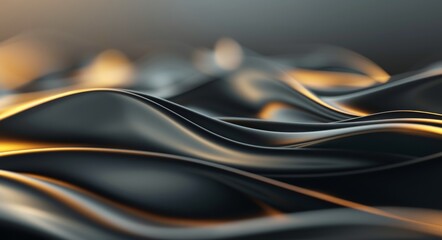 Wall Mural - Flowing Black Waves With Golden Accents Under Soft Light