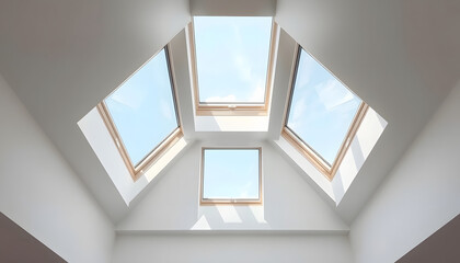 Wall Mural - Interior shot of a roof windows. Dormer windows. Roof windows, Skylight isolated with white highlights, png