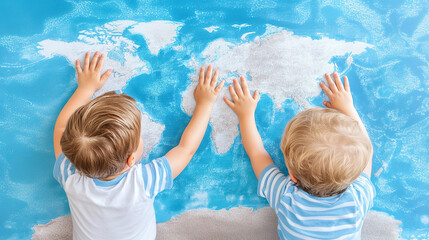 Wall Mural - Children  with map