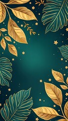 Wall Mural - Golden leaves line art background vector. luxury gold abstract wallpaper with blue and tidewater green color. Design for prints, Home decoration, fabric and cover design. vector illustration